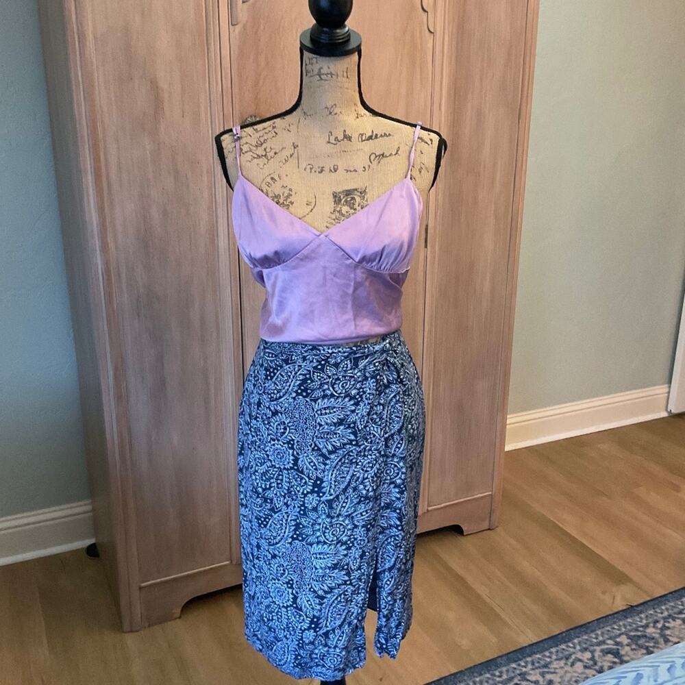 MADEWELL Linen Midi Skirt blue white size 0
